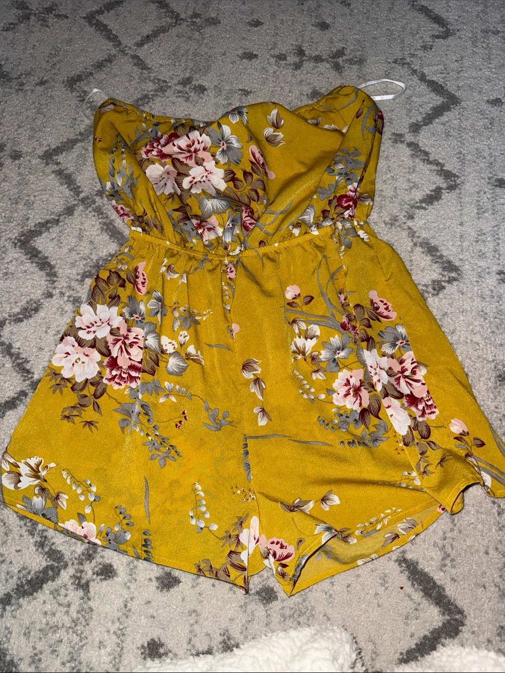 SHEIN Mustard Floral Strapless Romper
